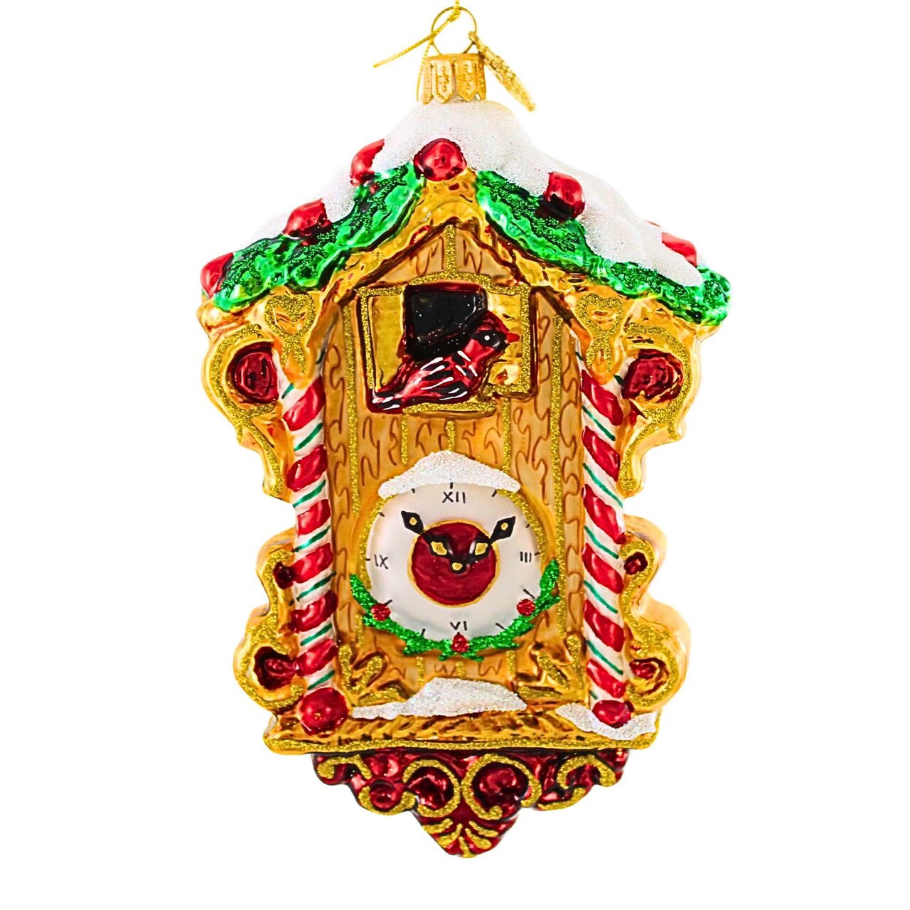 Huras Family 5.5 Inch Grandma's Great Cuckoo Clock Christmas Tree Ornament , Cardinal Time Peppermint
